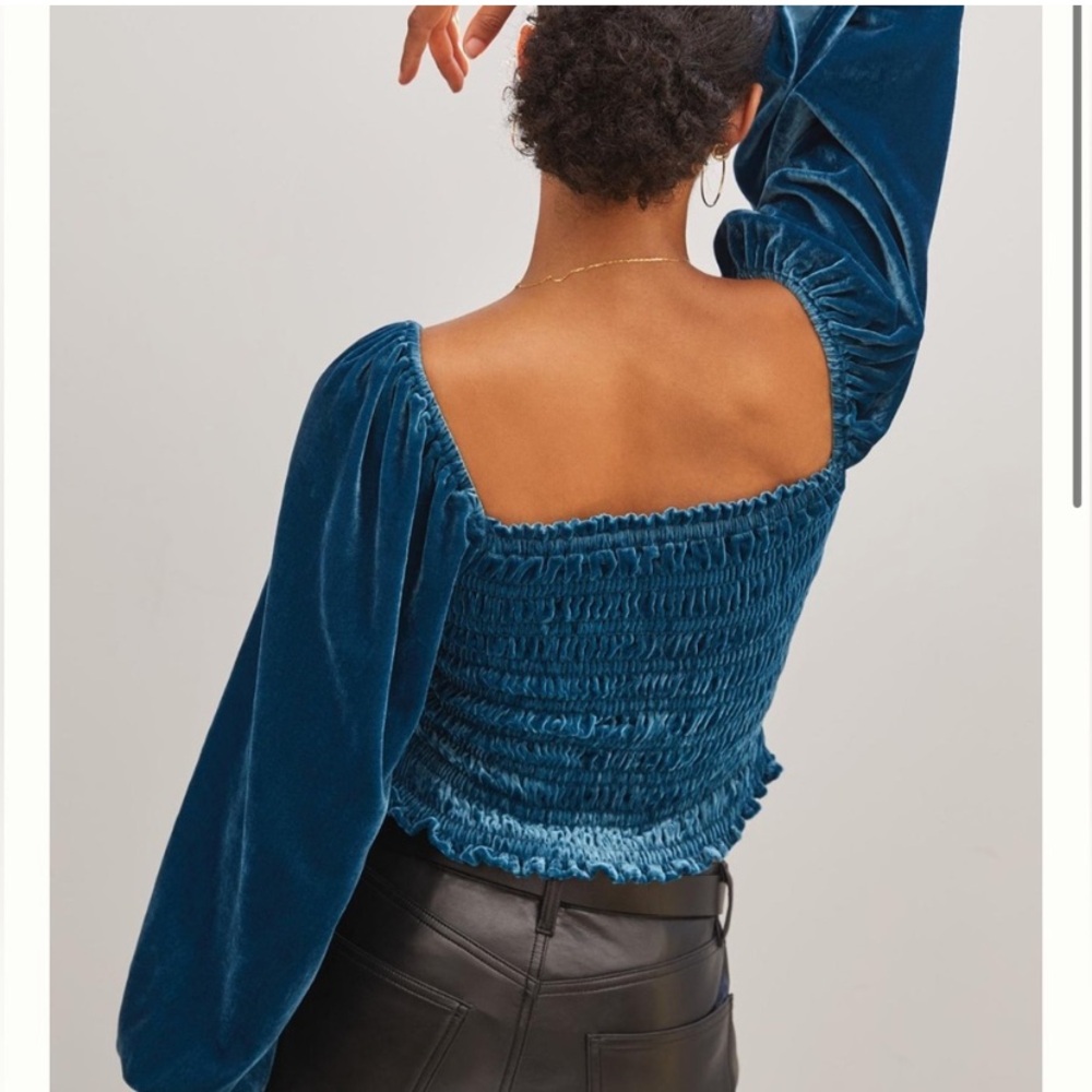 Anthro Velvet Cropped Peasant Top